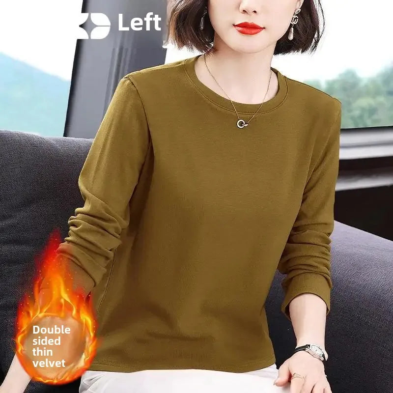 Slim Fit Long Sleeve Crew Neck T-Shirt Women's Autumn Style Versatile Body Shaping Base Layer Shirt Top Dervo Knit Design