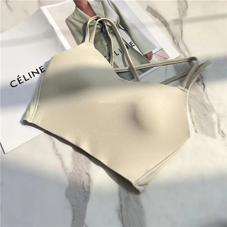 One piece Strappy Yoga Gym Bras Active Wear Women Criss Cross Strap Wireless Sports Bras Top Athletic Brassiere
