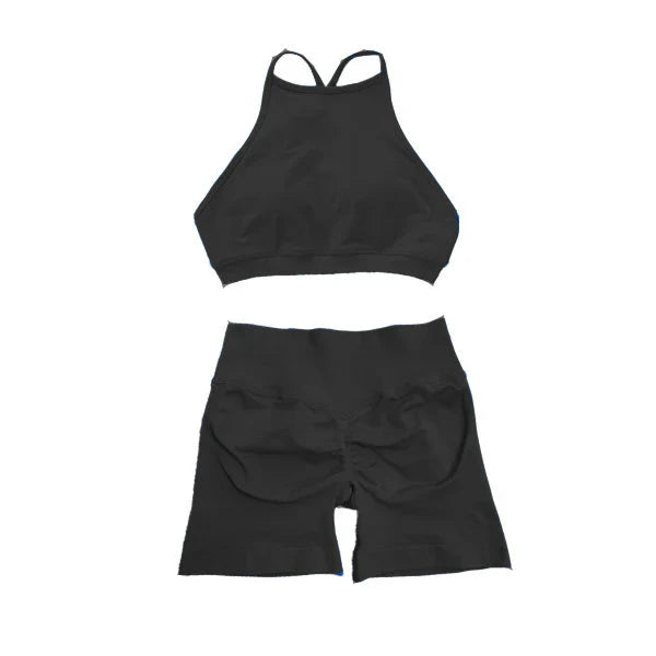 Seamless Dynamic High Neck Yoga Set Belly Bra Scrunch Women Workout Shorts Fitness Legging Sport Pant Active Wear