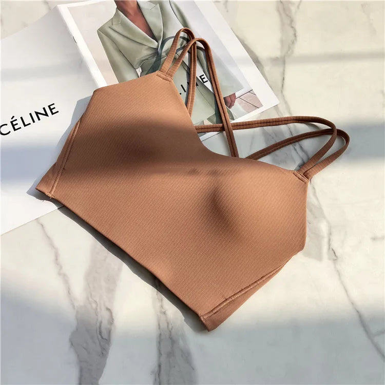 One piece Strappy Yoga Gym Bras Active Wear Women Criss Cross Strap Wireless Sports Bras Top Athletic Brassiere
