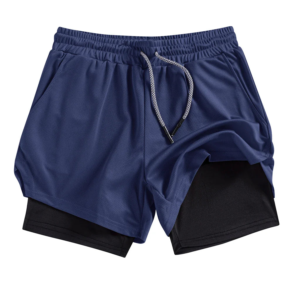 Men's Summer double-deck Quick Dry Gym Athletic Workout Casual Shorts Comes in Many Colors with Compression Liner and Towel Loop