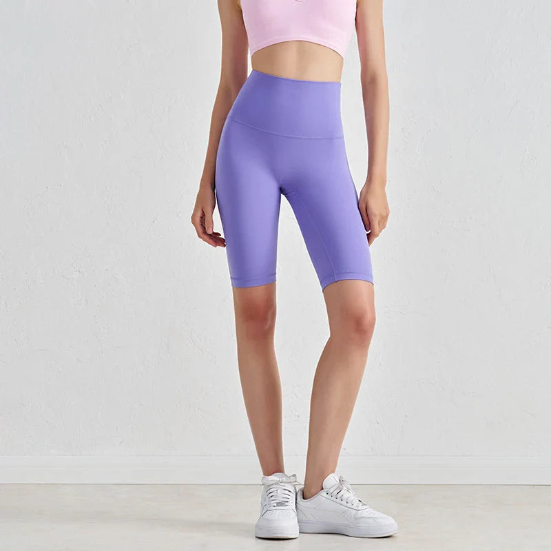 Nylon Women's Shorts Gym Yoga Cycling Shorts High Waist Elastic Breathable No T Line Fitness Womens Clothing 24 Colors