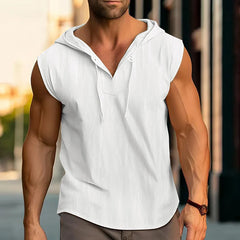 Men's fashion casual sports personality front button drawstring hooded pullover shirt