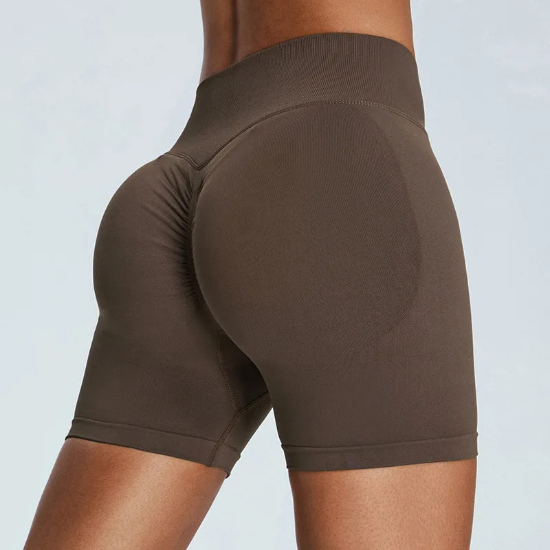 Women High Waist Tummy Control Butt Lifting Workout Gym Seamless Biker Scrunch Yoga Shorts Hip Yoga Running Shorts