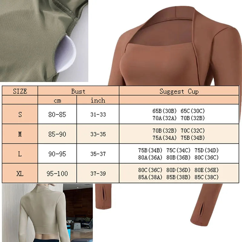 Aiithuug Padded Yoga Shirts Long Sleeve Yoga Crop Tops Low Cut Shirts Gym Shirt Workout Gym Top Insert Pads Slim Fit Sports