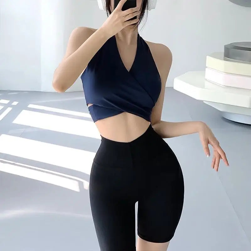 PofyBofy Padded Halter Neck Adjustable Strappy Tie Backless Women Crop Top Fitness Gym Daily Causal Camisole Sleeveless Top