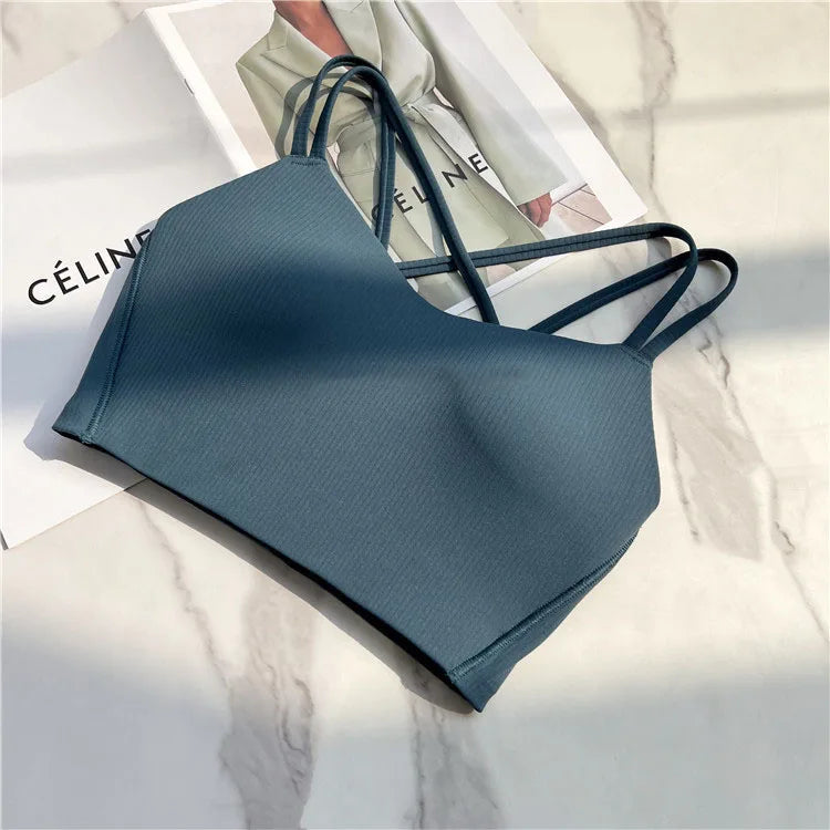 One piece Strappy Yoga Gym Bras Active Wear Women Criss Cross Strap Wireless Sports Bras Top Athletic Brassiere