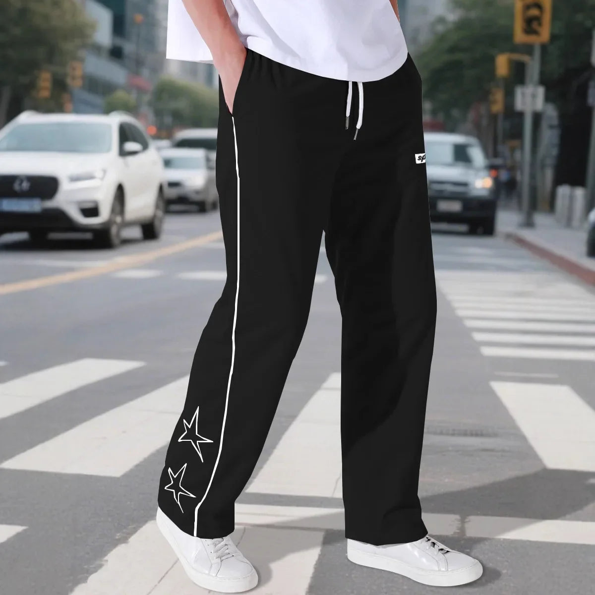 European American High Street Embroidered Pants for Men's Sports and Casual Trousers
