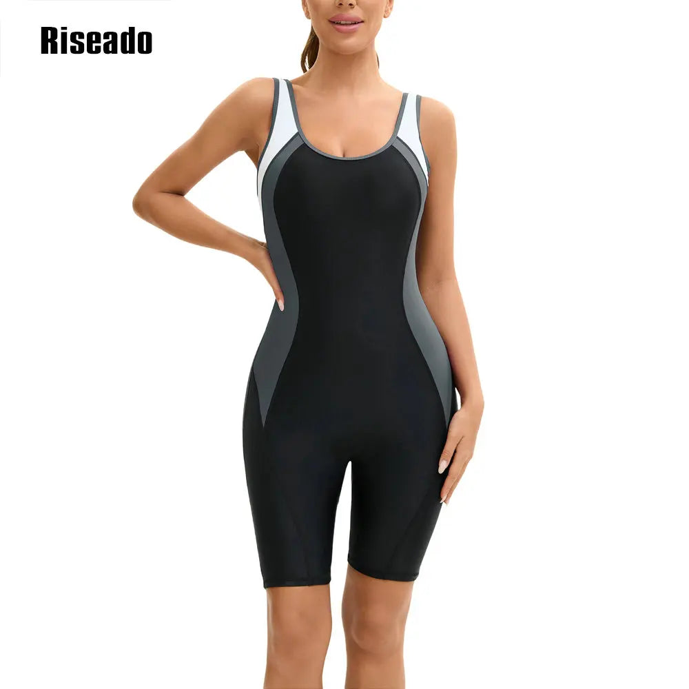 Women's Boyleg One Piece Swimsuit with U Back Athletic Bathing Suit  Full Body Cover Knee Length Bodysuits Swimwear for Girls
