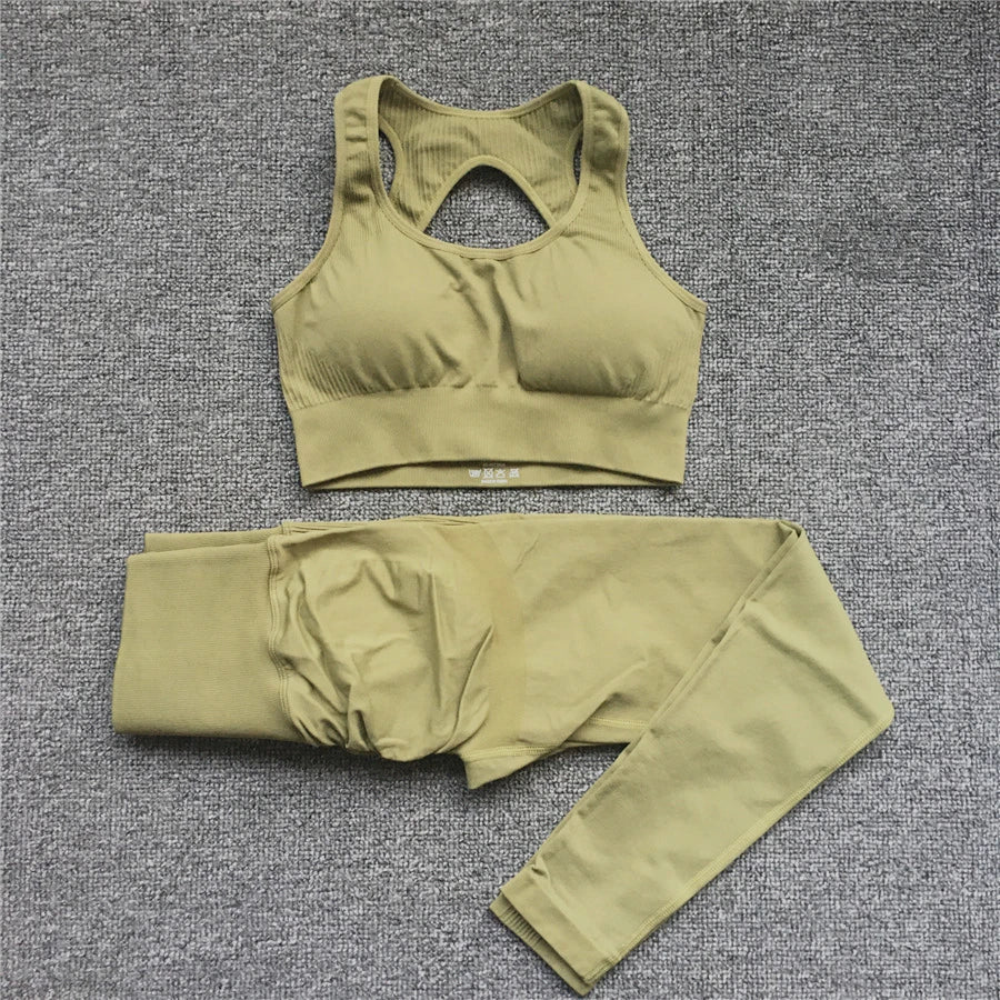 2PCS XL Seamless Women Fitness Arise Epic Yoga Sets High Waist Gym Scrunch Leggings Sports Bra Workout Active Wear Suits