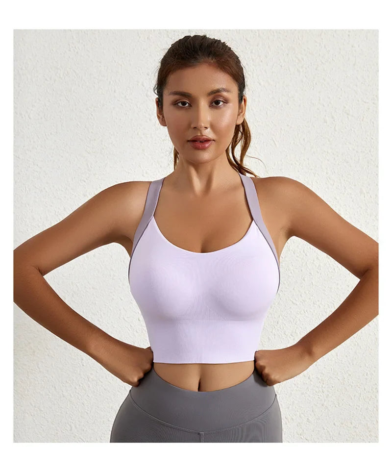 Yoga Bra Crisscross Back Gym Bra Fitness Workout Bras Golf Bras Bounce Control Sports Tops Elastic Golf Crops Gym Tops