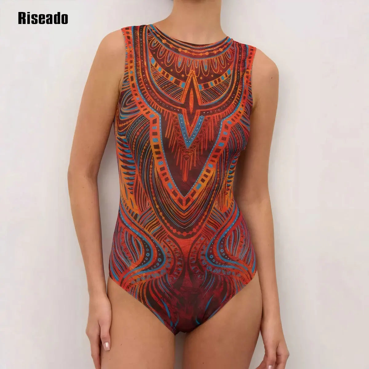 One Piece Women's Swimsuit Retro Print Vintage Russia Swimwear Sleeveless Bodysuit Large Size Summer Suit