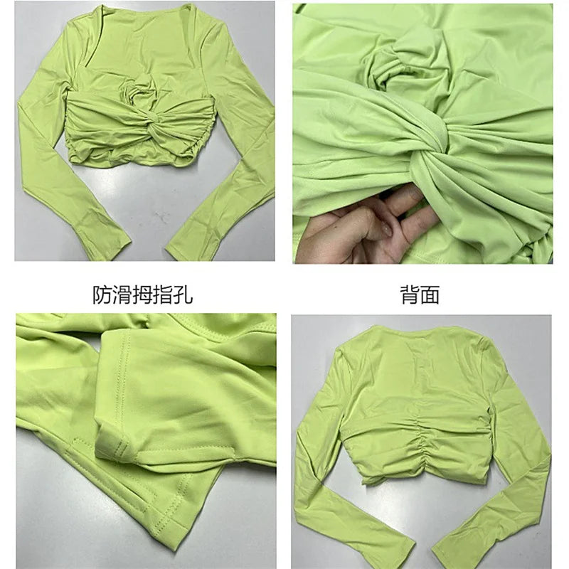 2Pcs Pad Yoga Sets Women Long Sleeve Tops Shirts High Waist Leggings Anti Shorts Skorts Fitness Workout Pant Active Wear