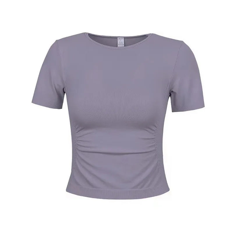 Aiithuug Seamless Slimming Waist Up Yoga Short Sleeve Gym Shirts Stretch Breathable Daily Sports Tennis Golf Tops Fitness Crops