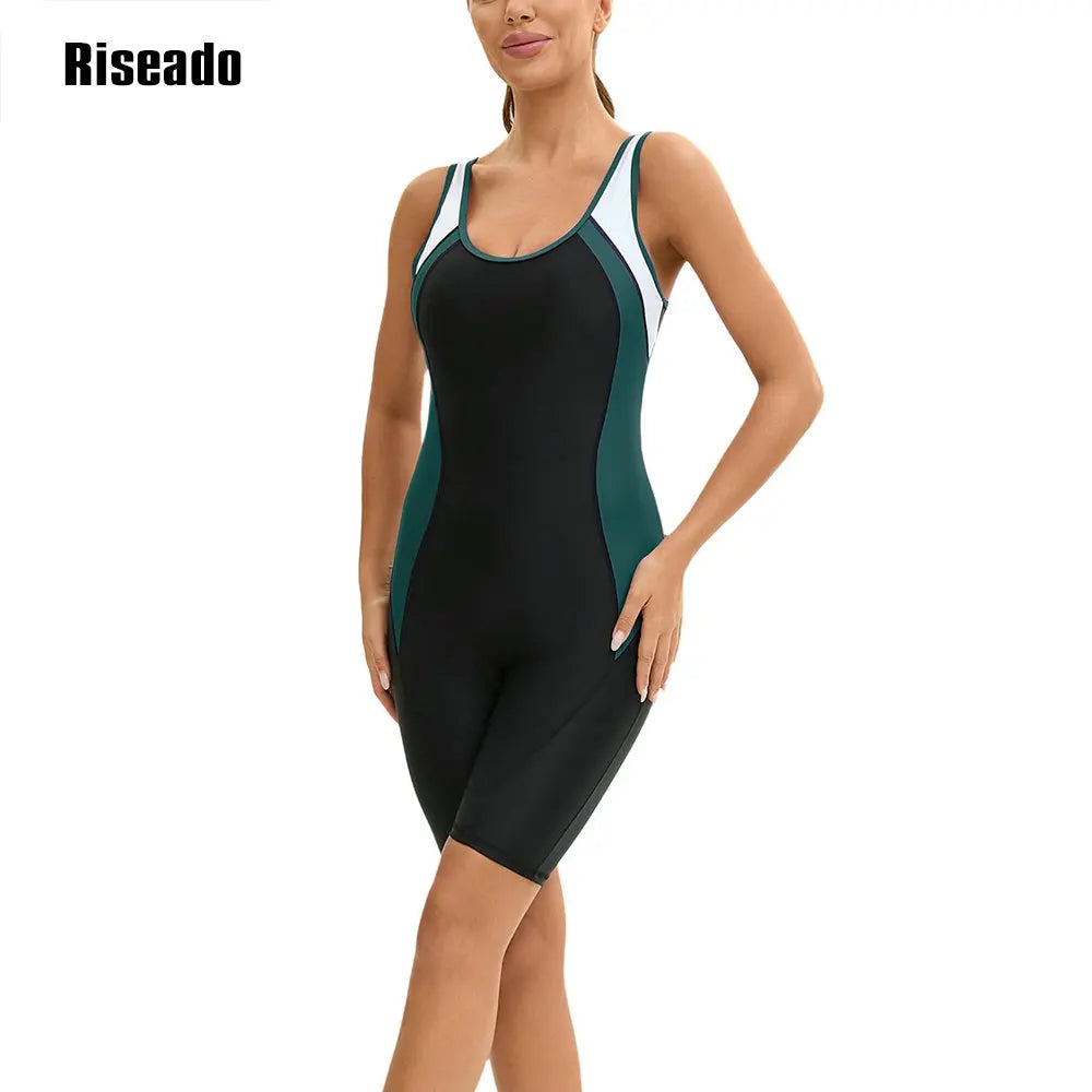 Women's Boyleg One Piece Swimsuit with U Back Athletic Bathing Suit  Full Body Cover Knee Length Bodysuits Swimwear for Girls