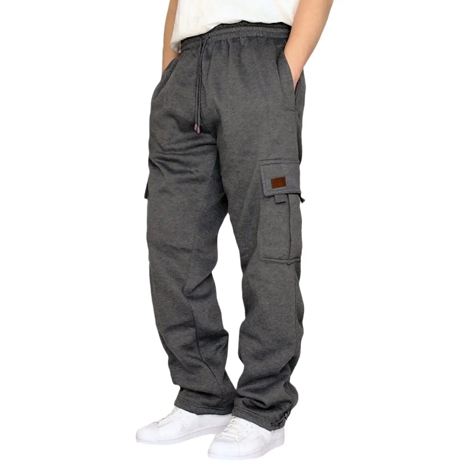 Men's Fleece Lined Casual Sports Long Pants Cuffed Waist Baggy Sweatpants Workwear