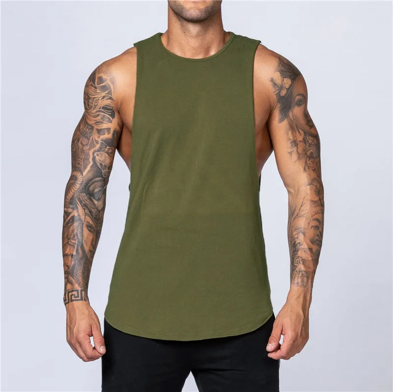 Muscle Exercise Tank Tops Men Summer Drop Armhole Vest Gym Clothing Cotton Singlet Cut Off Sleeveless T Shirt Bodybuilding Top