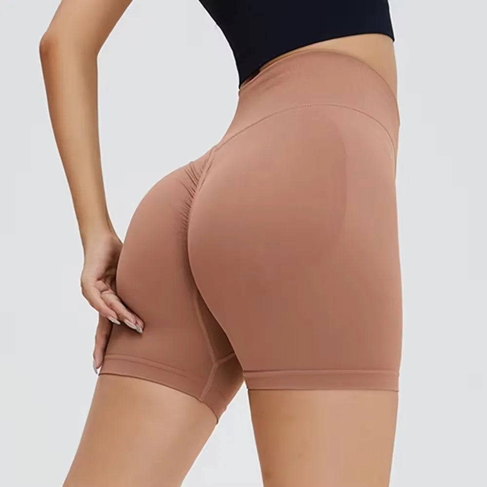 Women High Waist Tummy Control Butt Lifting Workout Gym Seamless Biker Scrunch Yoga Shorts Hip Yoga Running Shorts