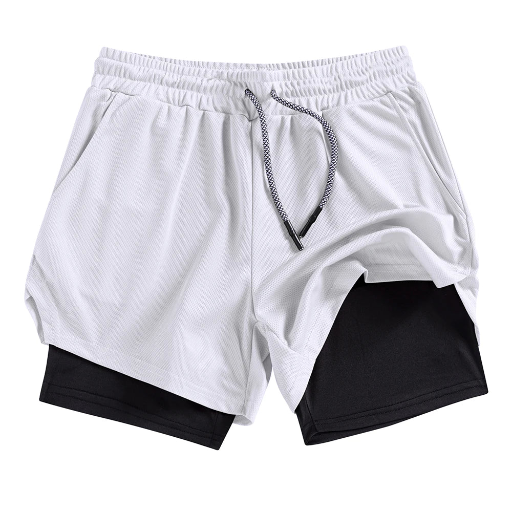 Men's Summer double-deck Quick Dry Gym Athletic Workout Casual Shorts Comes in Many Colors with Compression Liner and Towel Loop