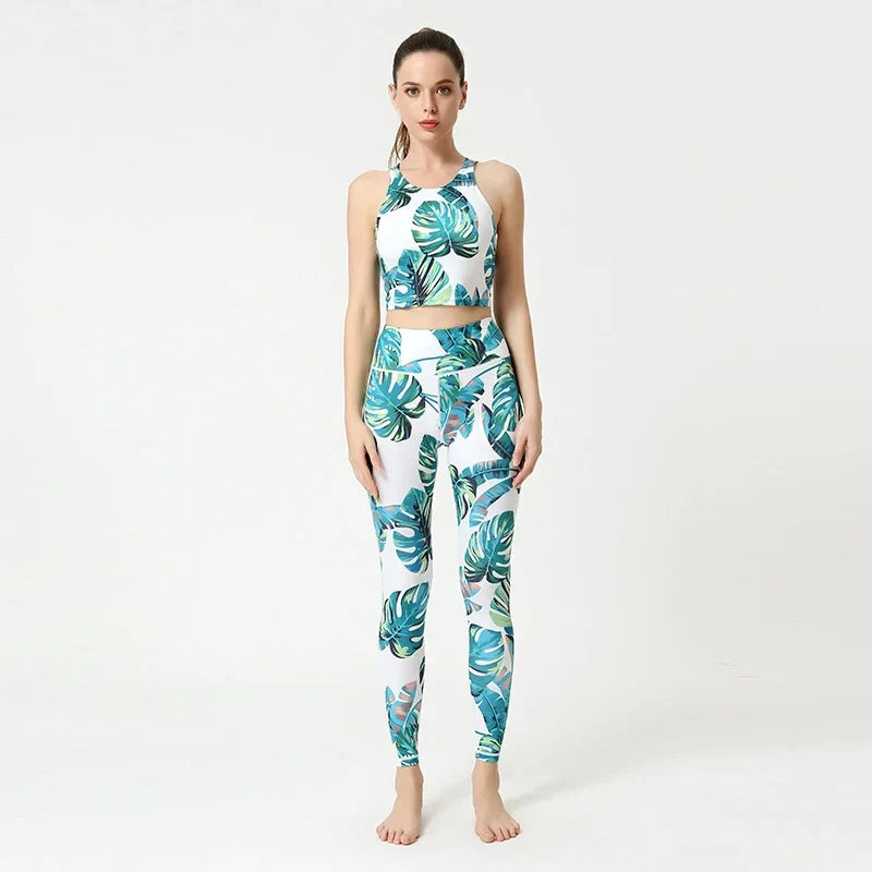 Printed Yoga Set Women's Quick-drying Beautiful Back Sports Bra High Waist Hip Tight Pants Breathable Fitness Clothes