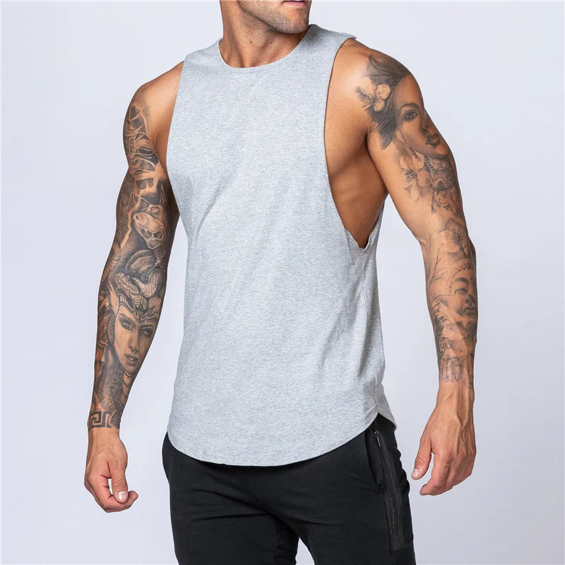 Muscle Exercise Tank Tops Men Summer Drop Armhole Vest Gym Clothing Cotton Singlet Cut Off Sleeveless T Shirt Bodybuilding Top