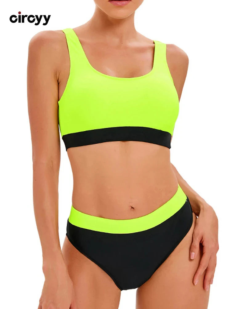 Contrast Color Bikini Set Women Backless Split Swimsuit Holiday Bathing Suit  Summer Two-pieces Beachwear Bikini