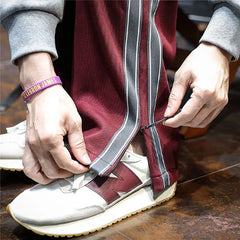 Men Straight Stripes Sweatpants Korean Spring Autumn Male Elastic Waist Zipper Pockets Loose Sports Casual Trousers