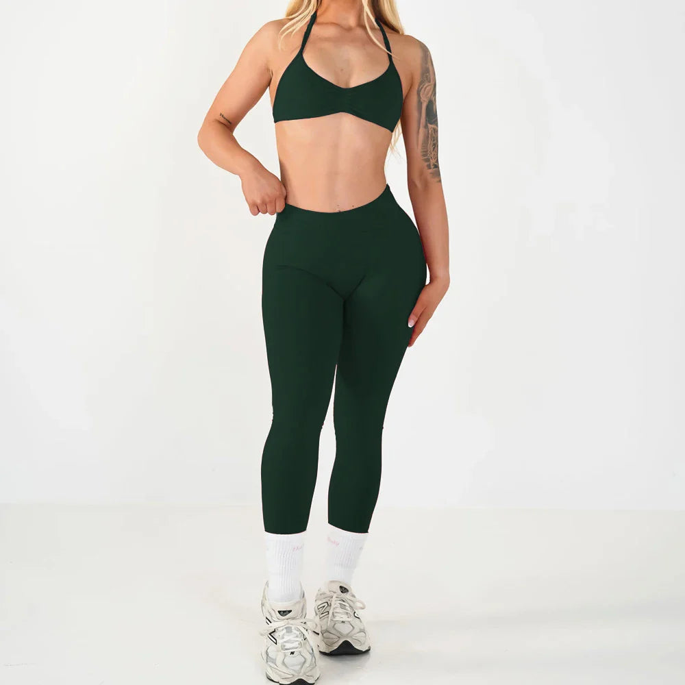 2PCS Seamless Yoga Set Women Workout Scrunch Leggings Strappy Sports Bra Fitness Gym Clothing Workout Set XP389