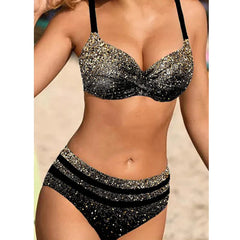 Push Up Bikini Set Women Printed Swimsuit Mid Waist Swimwear Female Bathers Swimming Bathing Swim Suit Beachwear