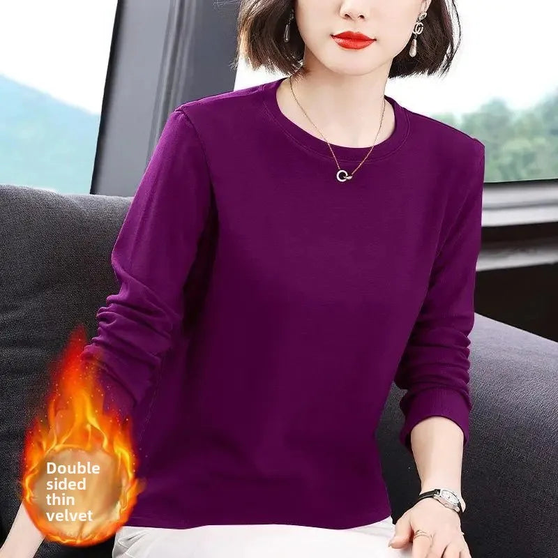 Slim Fit Long Sleeve Crew Neck T-Shirt Women's Autumn Style Versatile Body Shaping Base Layer Shirt Top Dervo Knit Design