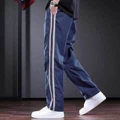 Edge Measuring Striped Casual Pants Design Loose Straight Trousers Trendy Blue Men's Pants