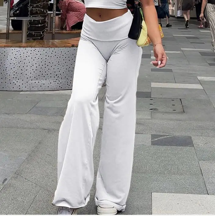 Fold Over Straight leg Bottoms Yoga Pants Gym Workout Flare Leggings Women Fitness Female Push Up Sports Tights Active Wear