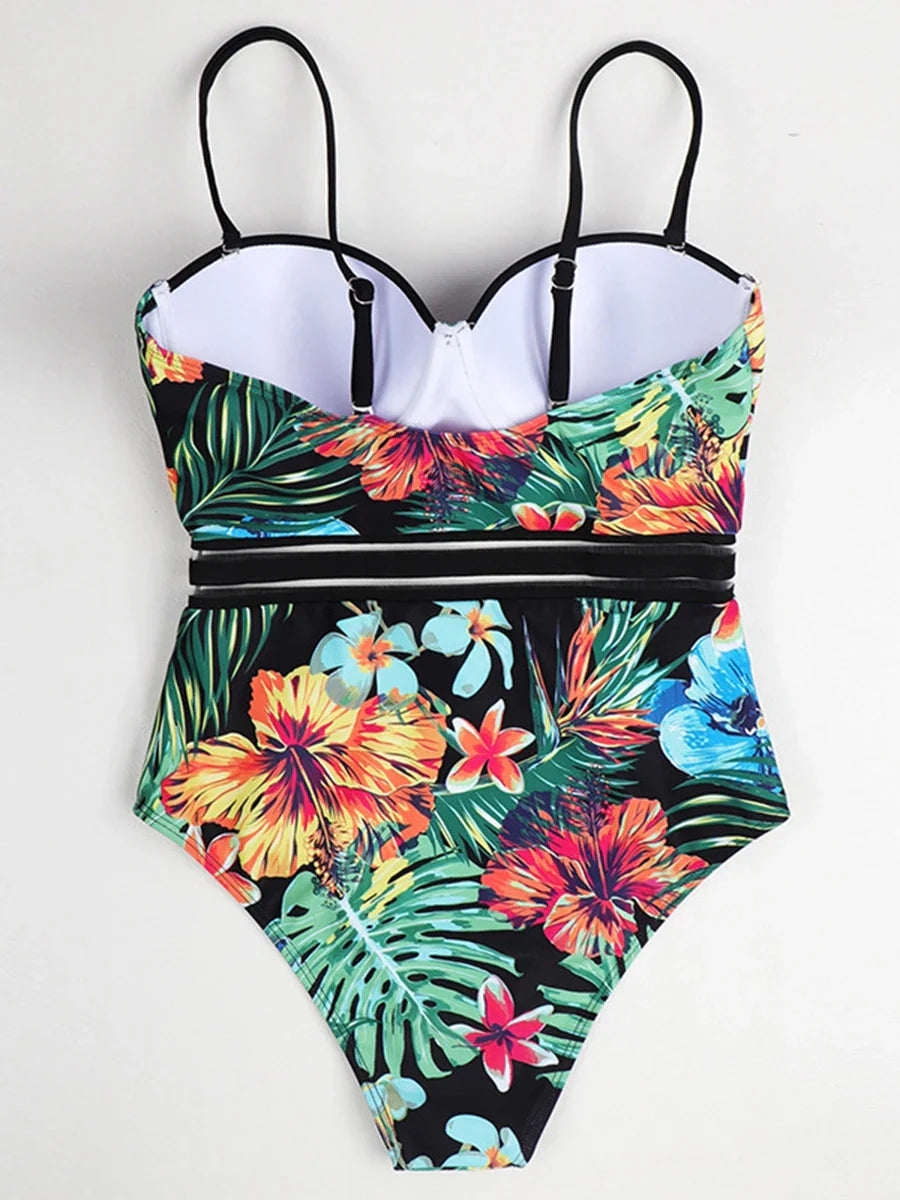 Floral Design Swimsuit Women One Piece Swimwear Female Bathers