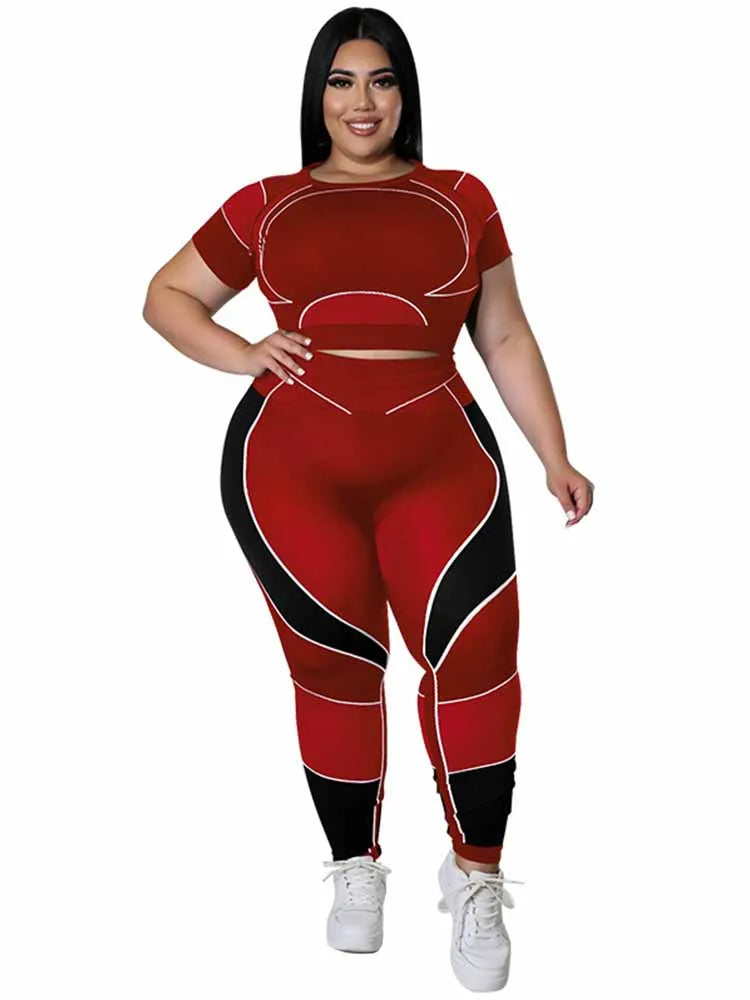 Women Tracksuit 2 Piece Set Plus Size Pants Suit Casual Slimming Leggings Summer Sets Women's Outfits