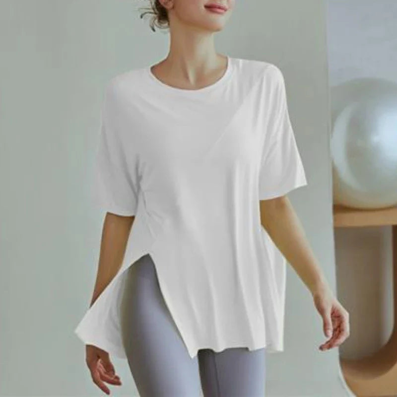 Women's Fitness Sports T-shirt Tops Running Loose Split Short Sleeve Quick Drying Shirts Leisure Clothing Blouse Yoga Top