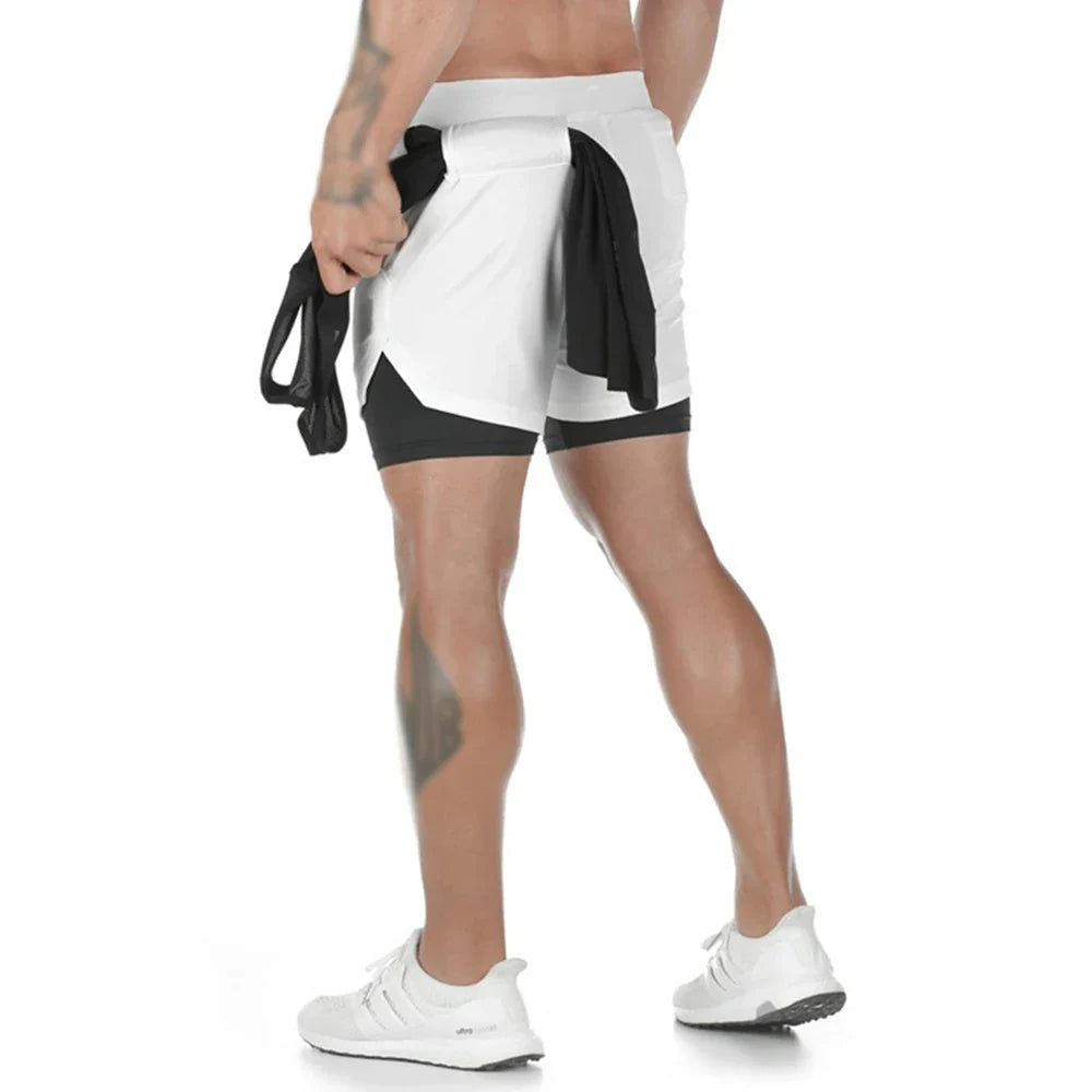 Men's Summer double-deck Quick Dry Gym Athletic Workout Casual Shorts Comes in Many Colors with Compression Liner and Towel Loop