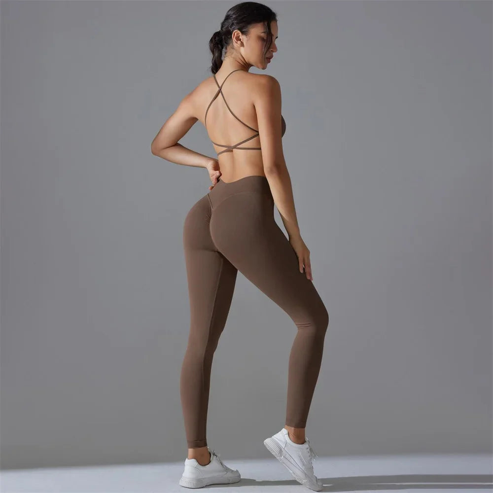 2PCS Women Scrunch Tracksuit Fitness Seamless Yoga Set Sportswear Workout Sport Bra High Waist Legging Gym Pant Activewear