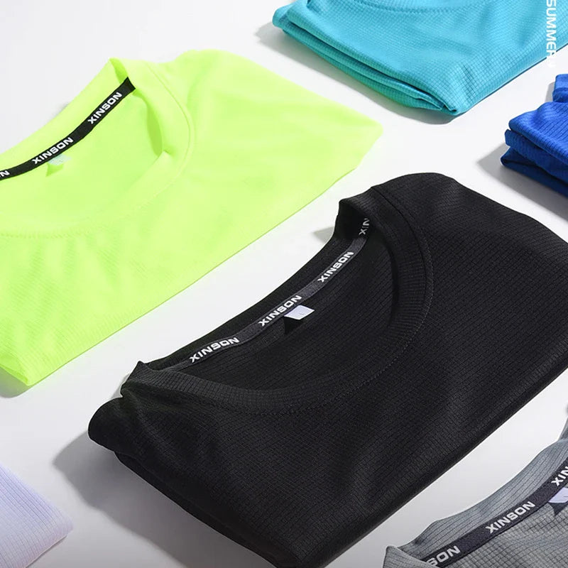 Mens Short Sleeve Sport t Shirt Quick Dry Running t-Shirt Breathable Fitness Shirt Top Ice Silk Gym Football Jerseys Man Clothes