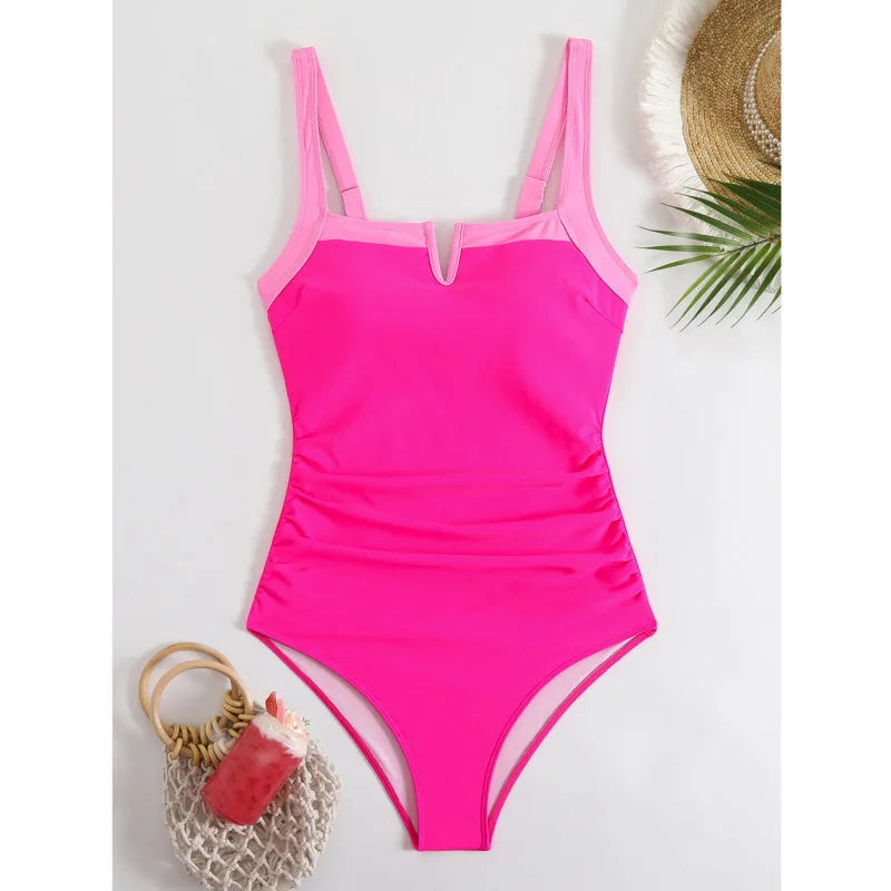 Solid Color One Piece Swimsuits Closed Women Swimwear Push Up Swimming Wear Body Bathing Suits Beachwear Pool Bather