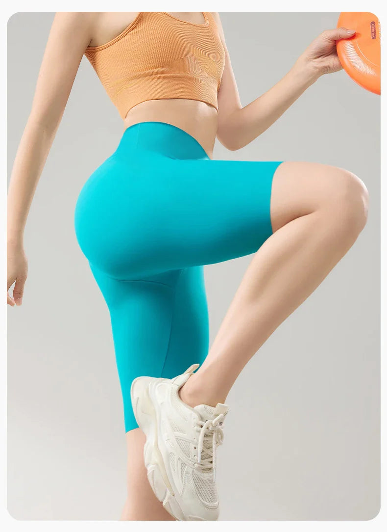 Thin Seamless High Waist Sharkskin Bicycle Shorts Women Knee Length Tight Biker Shorts Sport Short Leggings