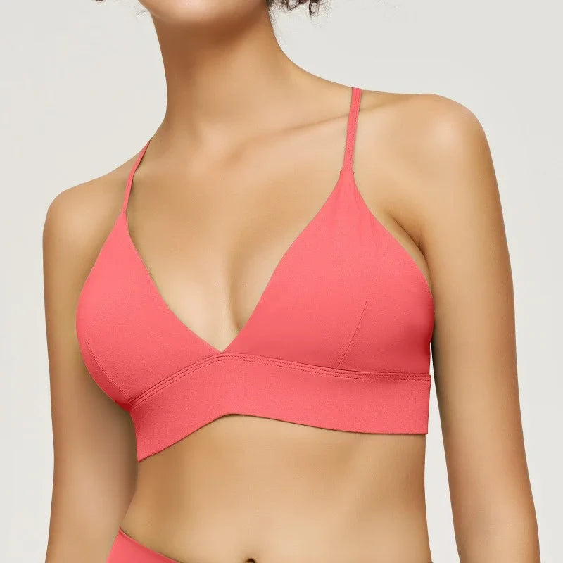 Yoga Deep V Bra Crisscross Back Sports Bra Padded Low Impact Fitness Yoga Bra Wireless Workout Bras Strappy Crop Top