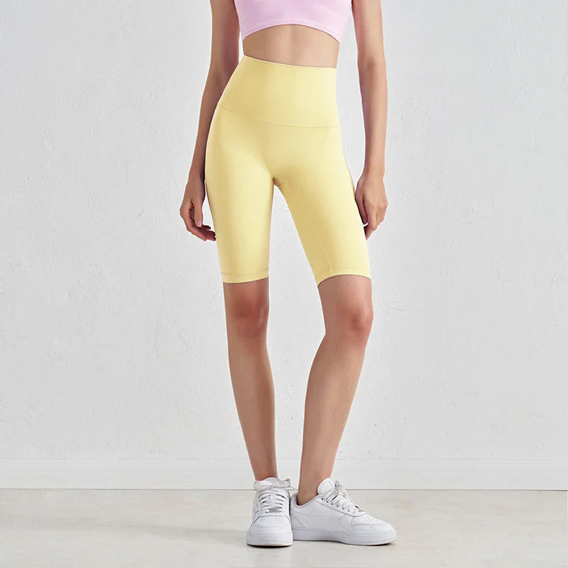 Nylon Women's Shorts Gym Yoga Cycling Shorts High Waist Elastic Breathable No T Line Fitness Womens Clothing 24 Colors
