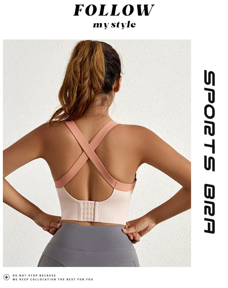 Yoga Bra Crisscross Back Gym Bra Fitness Workout Bras Golf Bras Bounce Control Sports Tops Elastic Golf Crops Gym Tops