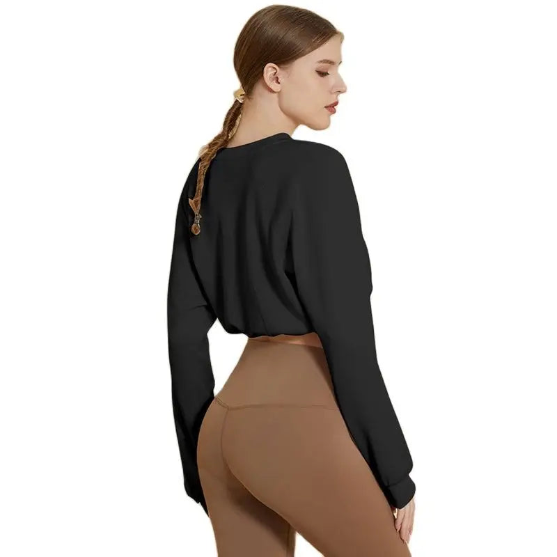 Yoga Gym Top Women Shirts Long Sleeve Crop Top Sportswear Loose Elastic Breathable Adjustable Hem Sports Womens Clothing