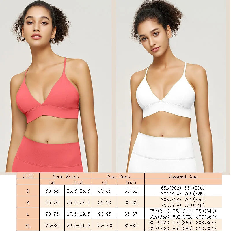 Yoga Deep V Bra Crisscross Back Sports Bra Padded Low Impact Fitness Yoga Bra Wireless Workout Bras Strappy Crop Top