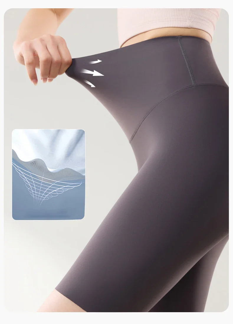 Thin Seamless High Waist Sharkskin Bicycle Shorts Women Knee Length Tight Biker Shorts Sport Short Leggings