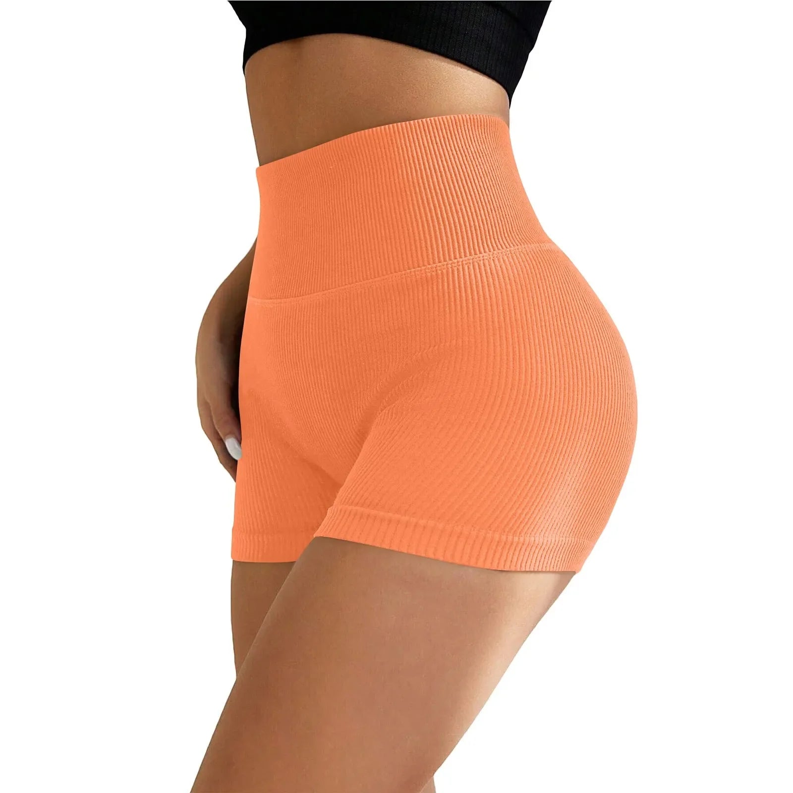 Women's High Waist Ribbed Seamless Yoga Shorts Squat Proof Hip Lifting Fitness Workout Running Sports Gym Leggings Sale