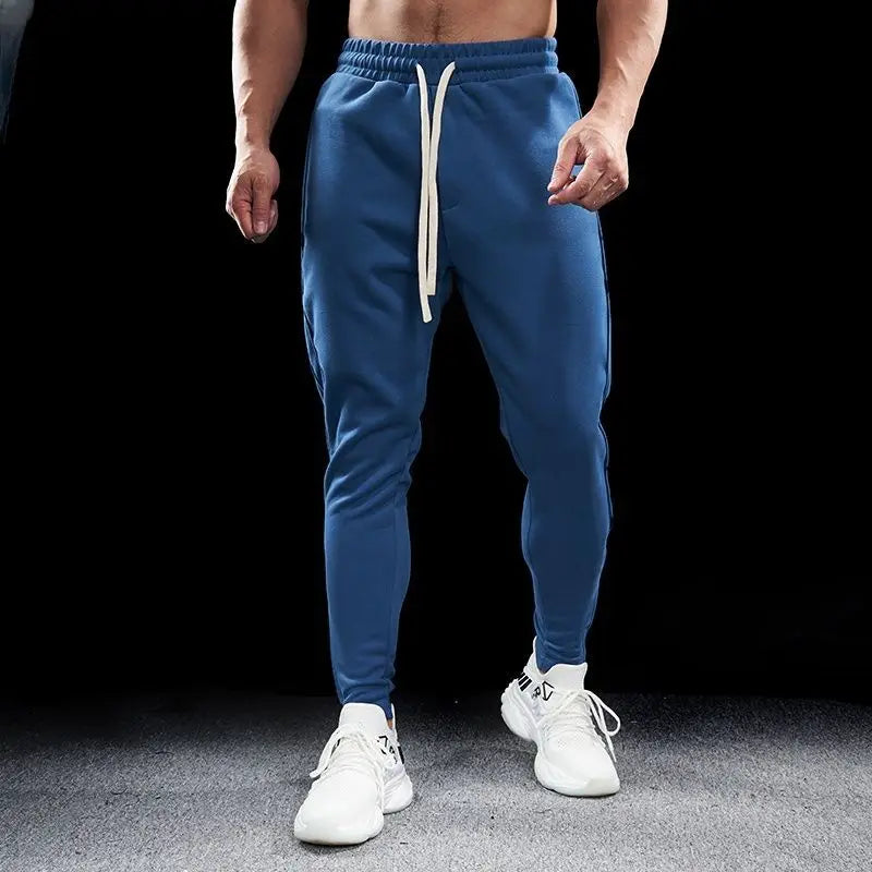 Autumn Winter Men Pure Cotton Motion Elastic Waist Bodybuilding Sweatpants Comfortable Breathable Zipper Elastic Slim Trousers