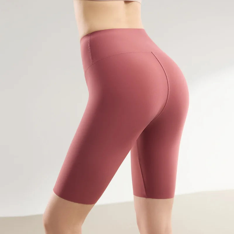 Thin Seamless High Waist Sharkskin Bicycle Shorts Women Knee Length Tight Biker Shorts Sport Short Leggings