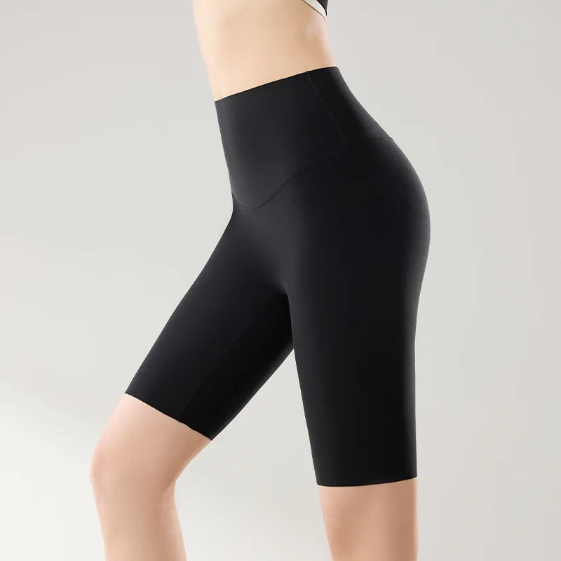 Thin Seamless High Waist Sharkskin Bicycle Shorts Women Knee Length Tight Biker Shorts Sport Short Leggings